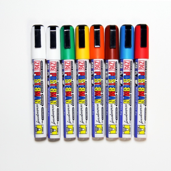 Posterman Pack of 8 Assorted Colour Waterproof Chalk Pens - 6mm Nib